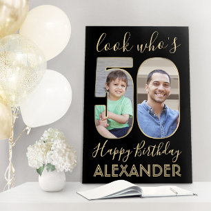 Look Who's 50 Black & Gold 2 Photo Birthday Party Foam Board