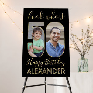 Look Who's 50 Black & Gold 2 Photo Birthday Party Foam Board