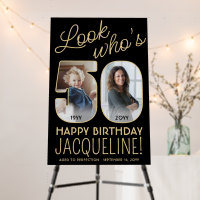 Look Who's 50 Black & Gold 2 Photo Birthday Party
