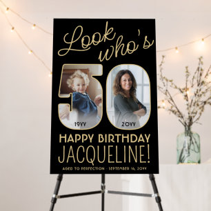 Look Who's 50 Black & Gold 2 Photo Birthday Party Foam Board