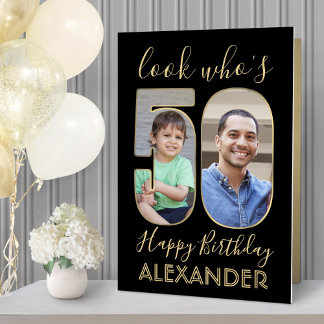 Look Who's 50 Black Gold 50th Birthday Giant Photo Card