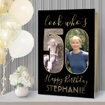 Look Who's 50 Black Gold 50th Birthday Giant Photo Card<br><div class="desc">Look who's 50! Go big with your happy birthday wishes with an extra large two photo 50th birthday card. The photos and wording on this template are simple to personalize and all colors and fonts are easy to change with the Zazzle design tool. Create your own unique keepsake gift that...</div>