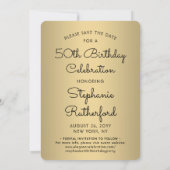 Look Who's 50 Black & Gold Birthday Party 2 Photo Save The Date (Back)