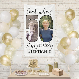 Look Who's 50 Black & White 2 Photo Birthday Party Banner
