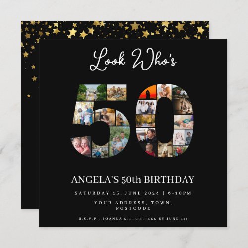 look whos 50 happy 50th birthday Photo Collage  Invitation