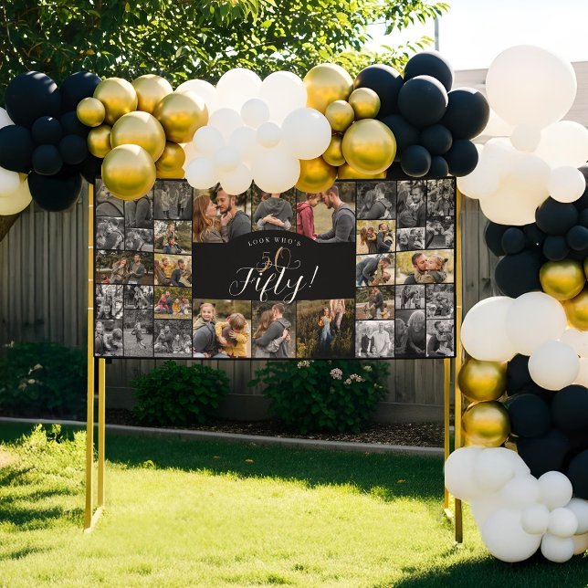 Look Who's 50 Happy Birthday Photo Collage Party  Banner (Look Who's 50 Happy Birthday Photo Collage Party Banner)