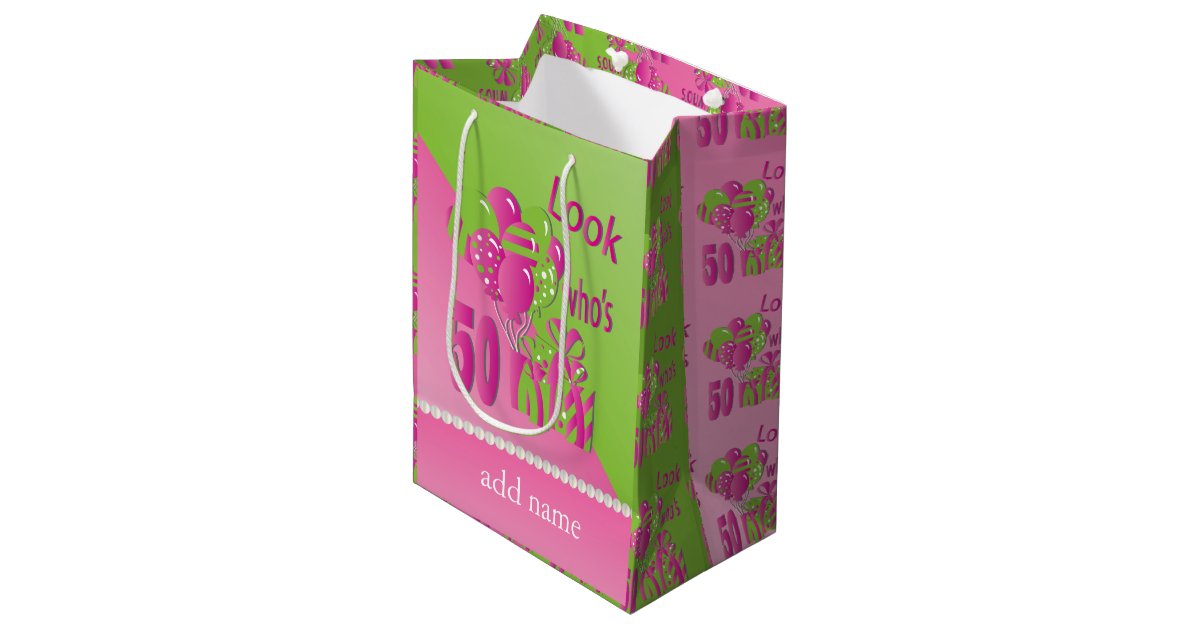 Look Who's 50 in Pink 50th Birthday Medium Gift Bag