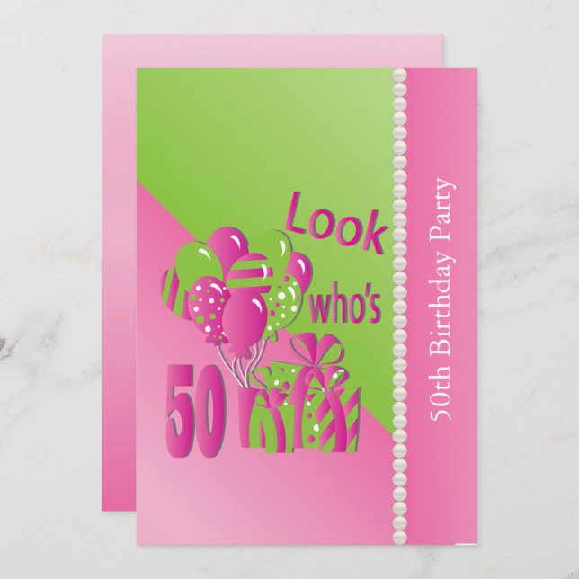 Look Who's 50 in Pretty Pink - 50th Birthday Invitation (Front/Back)