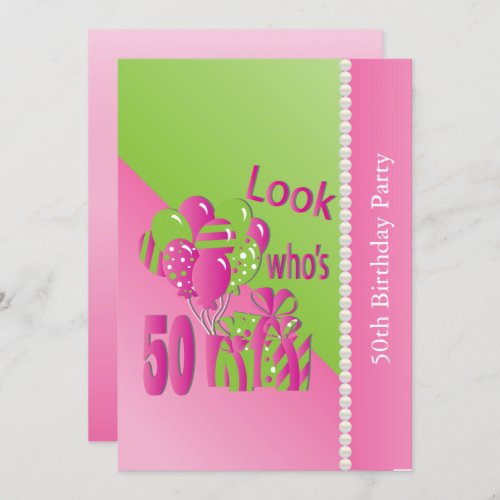 Look Whos 50 in Pretty Pink _ 50th Birthday Invitation