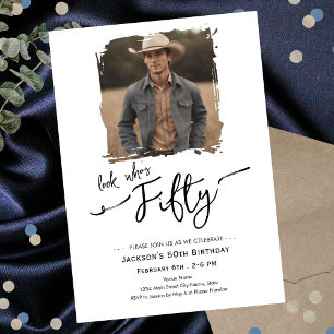 Look Who's 50 Minimal Photo Birthday Invitation