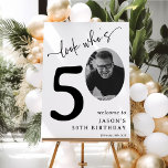 Look Who's 50! Modern Photo 50th Birthday Foam Board<br><div class="desc">Celebrate the magnificence of turning 50 with these 'Look who's 50' Party Foam Boards. Adorned with a sophisticated italic serif font and an elegant calligraphy script set on a minimalist white backdrop, these signs are the star of the show. Showcasing a photo of the birthday celebrant in the zero position,...</div>