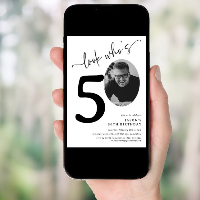 Look Who's 50! Modern Photo 50th Birthday Invitation (Front Digital)