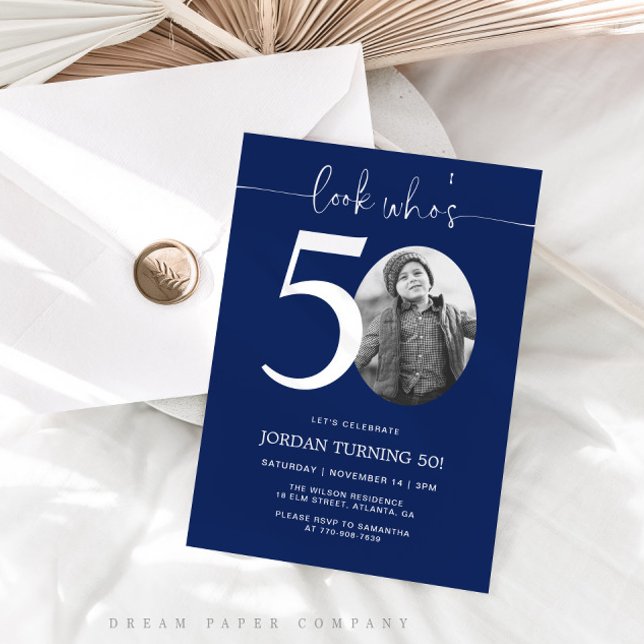 Look Who's 50 | Navy 50th Birthday Invite (Creator Uploaded)