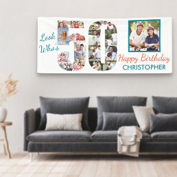 Look Who&#39;s 50 Photo Collage 50th Birthday Party Banner