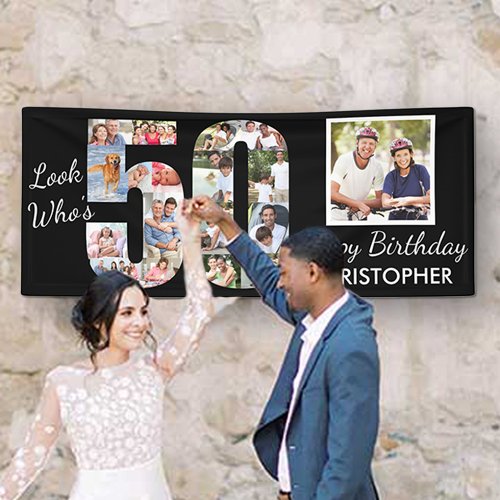 Look Whos 50 Photo Collage Black 50th Birthday Banner