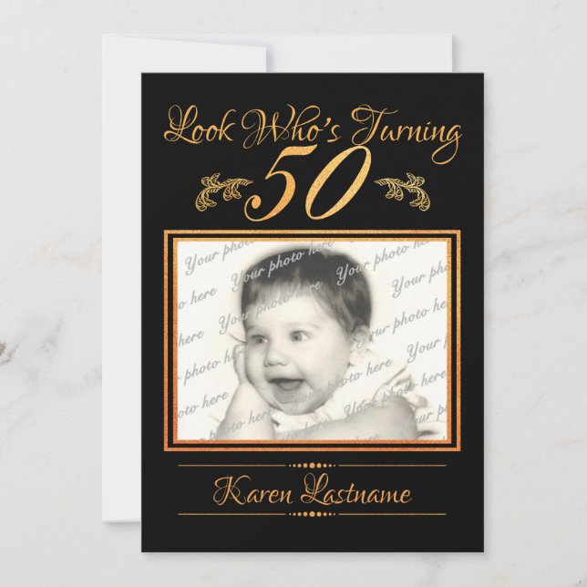 Look Who's 50 Photo Orange Invitation (Front)