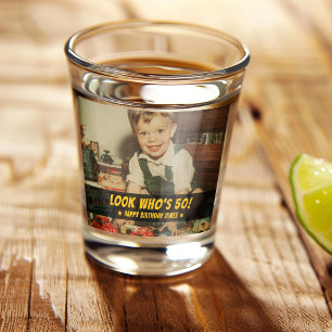 Look Who's 50 Retro Birthday Party Favor Photo Shot Glass