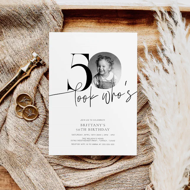 Look Whos 50 Simple Elegant 50th Birthday Invitation Zazzle