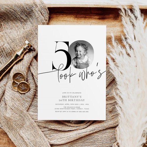 Look Whos 50 Simple Elegant 50th Birthday Invitation