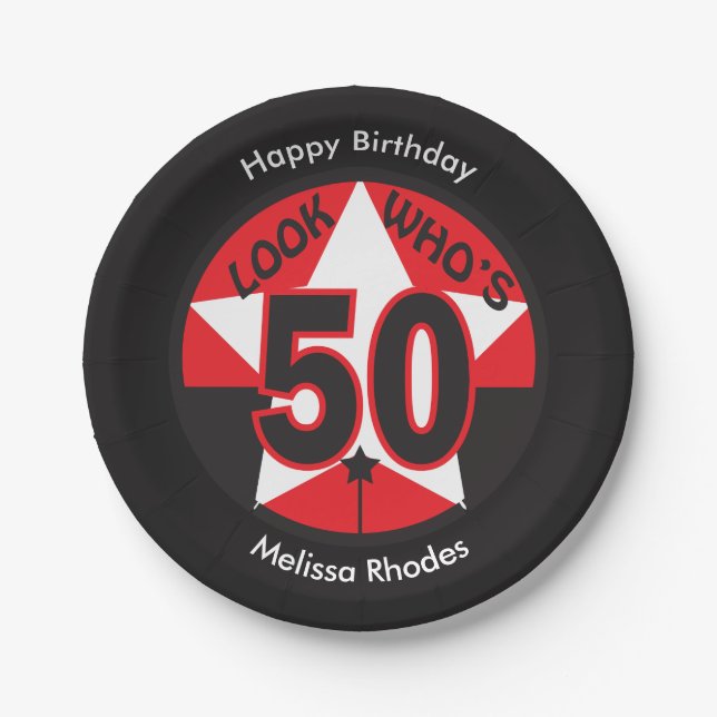 Look Who's 50 Years Old | 50th Birthday Paper Plates (Front)