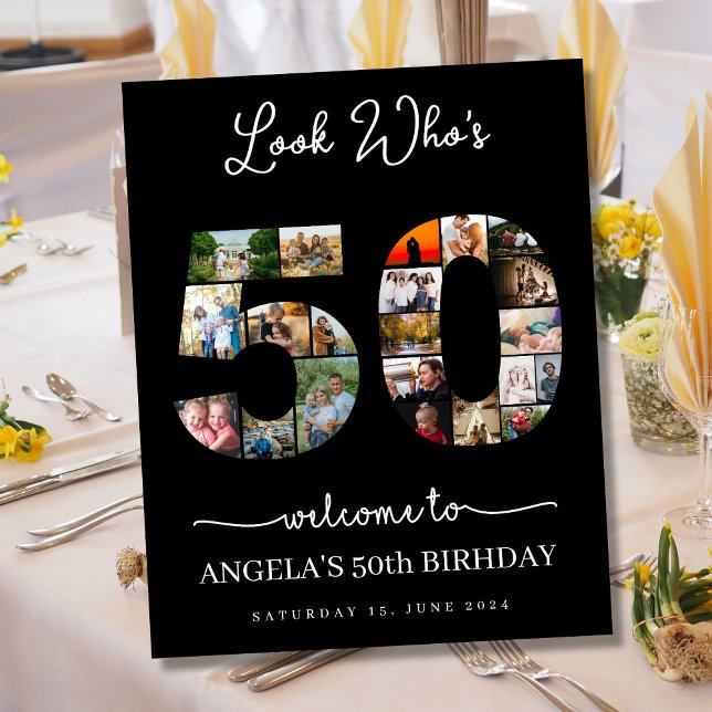 look who's 50 years old birthday photo collage poster (Creator Uploaded)