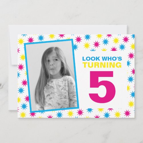 Look Whos 5 Birthday Party Invitation White