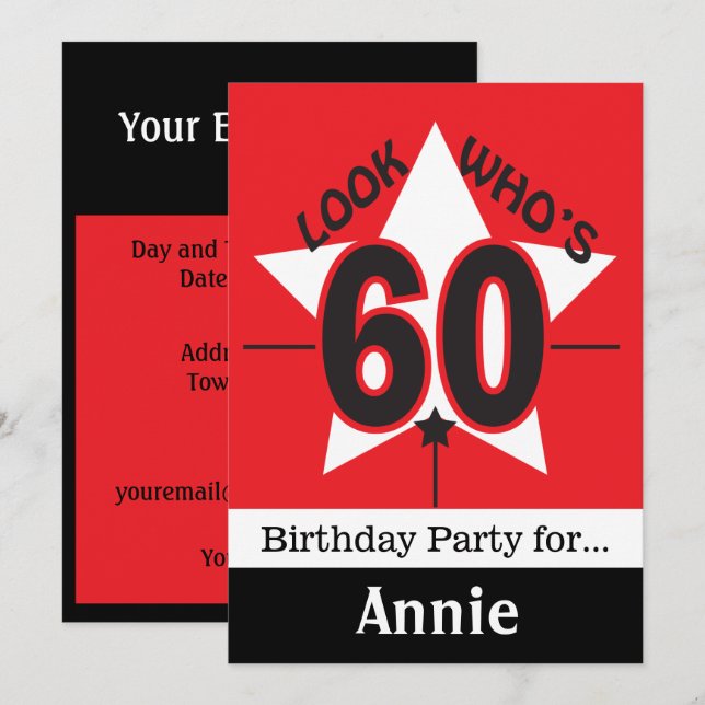 Look Who's 60 | 60th Birthday | DIY Text Invitation (Front/Back)