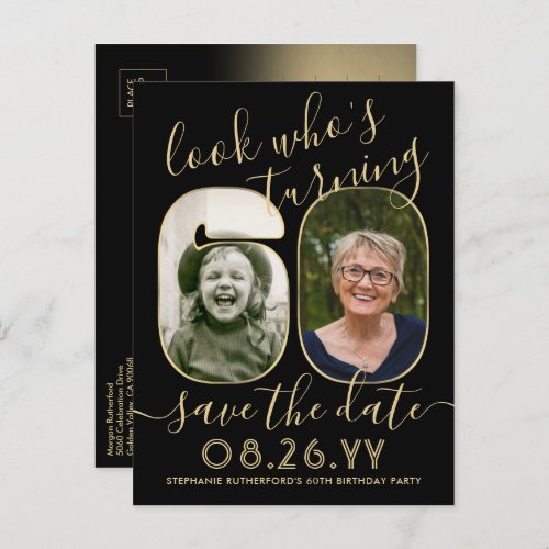 Look Whos 60 Birthday Party Save The Date 2 Photo Announcement Postcard