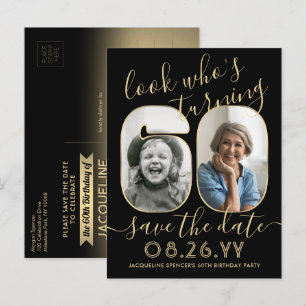 Look Who's 60 Birthday Party Save The Date 2 Photo Announcement Postcard