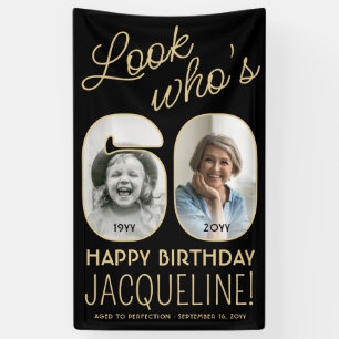 Look Who's 60 Black & Gold 2 Photo Birthday Party Banner