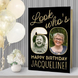 Look Who's 60 Black & Gold Giant 2 Photo Birthday Card<br><div class="desc">Look who's 60! Go big with your happy birthday wishes with an extra large two photo 60th birthday card. The photos and wording on this template are simple to personalize and all colors and fonts are easy to change with the Zazzle design tool. Create your own unique keepsake gift that...</div>