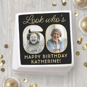 Look Who's 60 Black & Gold Happy Birthday 2 Photo Napkins