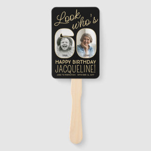 Look Who's 60 Black & Gold Happy Birthday 4 Photo Hand Fan