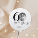 Look Who's 60 Funny Photo Simple 60th Birthday Classic Round Sticker<br><div class="desc">Look Who's 60 Funny Photo Simple 60th Birthday Classic Round Sticker</div>