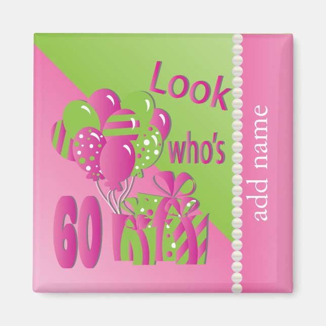 Look Who's 60 in Pink - 60th Birthday Magnet (Front)