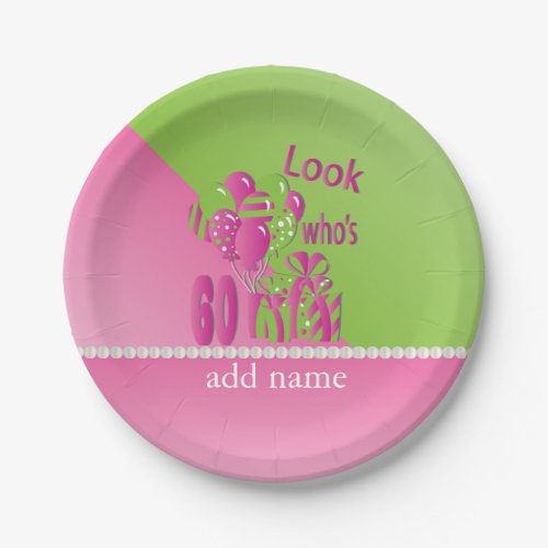 Look Whos 60 in Pink _ 60th Birthday Paper Plates