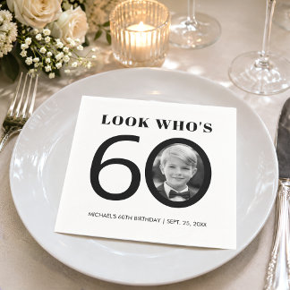 Look Who's 60 Kid Photo 60th Birthday Black White Napkins