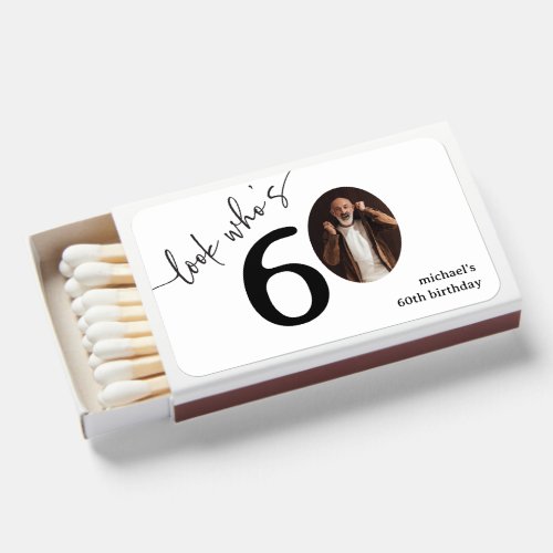 Look Who's 60! Modern Photo 60th Birthday Favor Matchboxes
