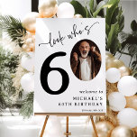 Look Who's 60! Modern Photo 60th Birthday Foam Board<br><div class="desc">Celebrate the magnificence of turning 60 with these 'Look who's 60' Party Foam Boards. Adorned with a sophisticated italic serif font and an elegant calligraphy script set on a minimalist white backdrop, these signs are the star of the show. Showcasing a photo of the birthday celebrant in the zero position,...</div>