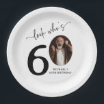 Look Who's 60! Modern Photo 60th Birthday Paper Plates<br><div class="desc">Celebrate turning 60 with style and personality! Our 'Look who's 60' Party Paper Plates are not just plates, they are a keepsake. With an added photo of the birthday star in the zero of the age, these plates transform a standard birthday celebration into a unique, memorable event. Not just an...</div>