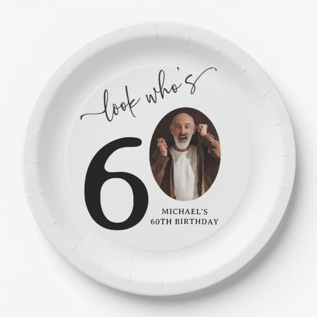 Look Who's 60! Modern Photo 60th Birthday Paper Plates (Front)