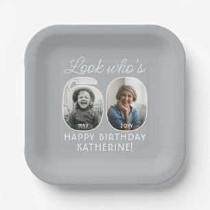 Look Who's 60 Modern Photo Numbers Birthday Party Paper Plates