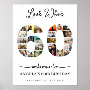 look who's 60 Photo Collage party sign
