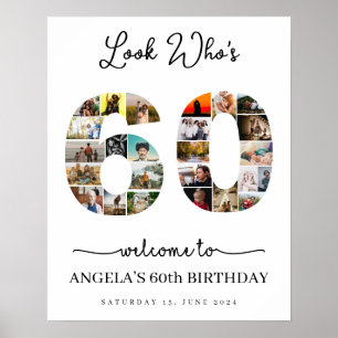 look who's 60 Photo Collage party sign