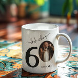 'Look Who's 60' Stylish 60th Birthday Coffee Mug<br><div class="desc">Because turning 60 deserves a special toast! With our 'Look who's 60' Coffee Mug, every sip of coffee becomes a reminder of this milestone. Personalized with their name, adorned with elegant calligraphy and their portrait as a part of the '60', this chic mug is a celebration in itself. Here's to...</div>
