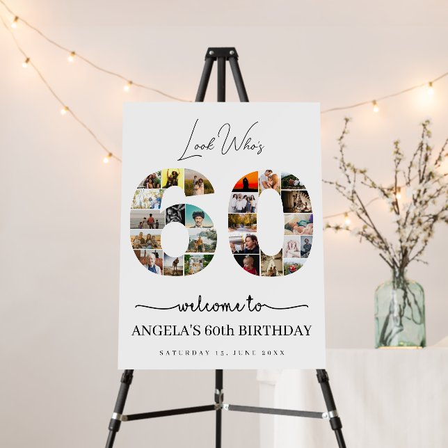 look who's 60 years old birthday photo collage foam board (In Situ (Stand))