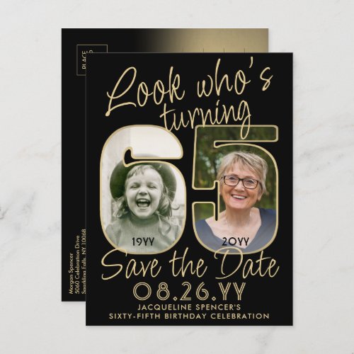 Look Whos 65 Birthday Party Save The Date 2 Photo Announcement Postcard