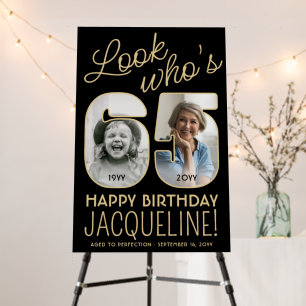Look Who's 65 Black & Gold 2 Photo Birthday Party Foam Board