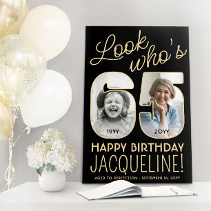 Look Who's 65 Black & Gold 2 Photo Birthday Party Foam Board