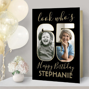 Look Who's 65 Black Gold 65th Birthday Giant Photo Card